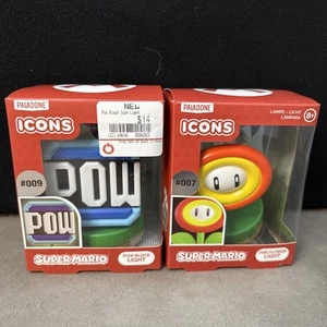 Bundle of 2 Paladone Icons - Super Mario Pow Block & Fire Flower Lights - NEW - Picture 1 of 3