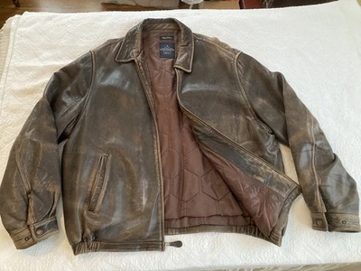 Chaqueta de bombardero de cuero Nautica vintage forro acolchado envejecido talla 44 Heritage Foto 1 de 4
