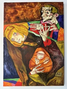 EGON SCHIELE OIL ON CANVAS PAINTING SIGNED AND SEALED MEASURES 50CM X 70CM - Picture 1 of 5