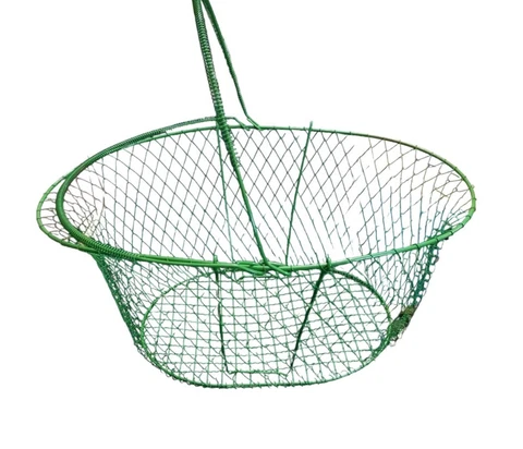 Collapsible Hand Basket GREEN METAL Double Handle--Vintage VGC--17.5x12.5x8 in Cover