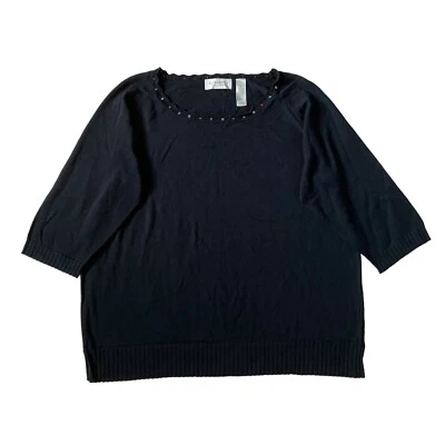 NWT Elisabeth Liz Claiborne Sweater Womens 2X Black Beaded Top Office Career - Image 1 of 4