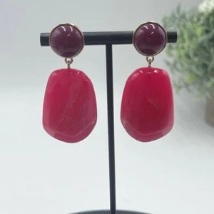 J. Crew Fresh Raspberry Marbled Ice Acrylic Drop Gold Tone Earrings  - Picture 1 of 12