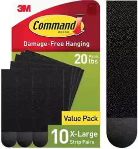 Strisce per appendere quadri X-Large 20 libbre 10 paia strisce di comando nere pesanti - Foto 1 di 3