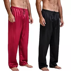 Mens Silk Satin Pajamas Pyjamas Pants Sleep Bottoms Nightwear Sleepwear - Picture 1 of 7