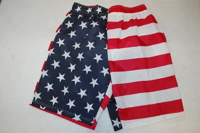 Mens AMERICAN FLAG SWIM TRUNKS Lined RED WHITE BLUE Pockets L 36-38 - Image 1 of 2