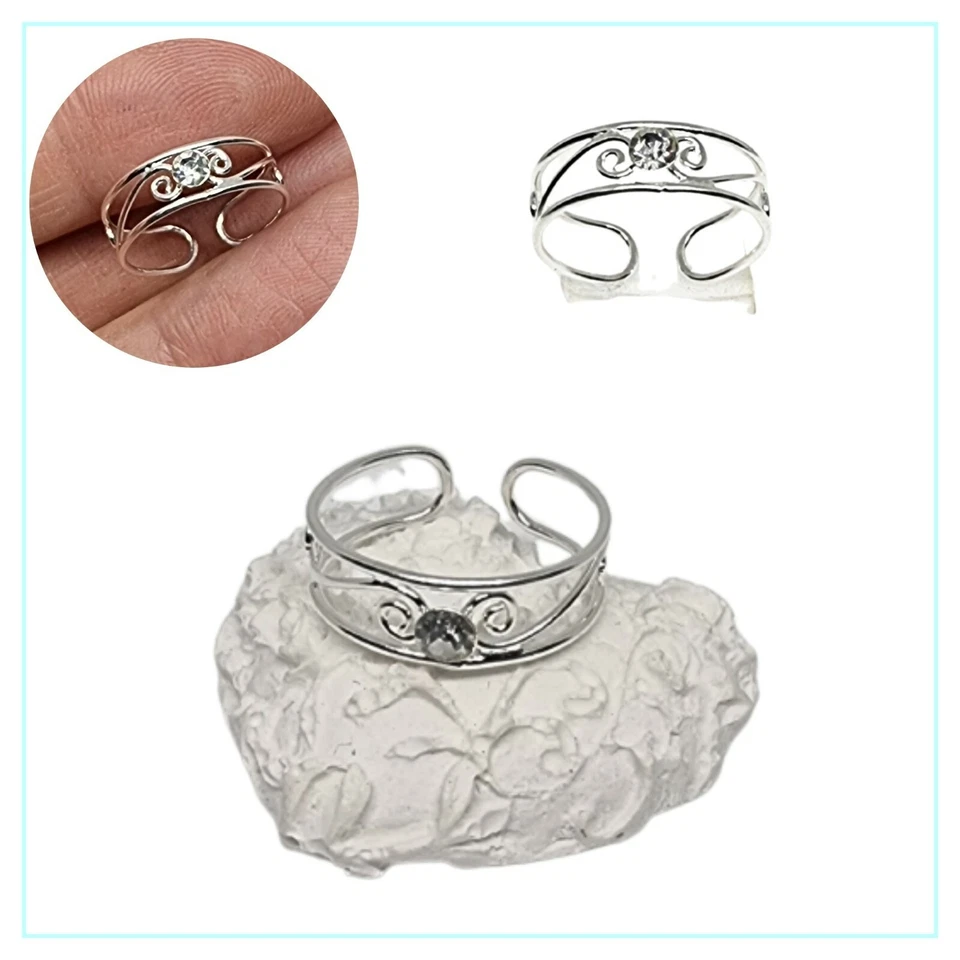 Anello donna in argento 925 da falange con strass bianco centrale anellino per - Immagine 1 di 4