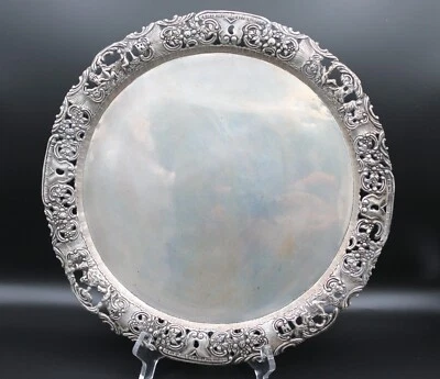 Bandeja/plato/plato antiguo 800 plata Repousse 12 7/8" ~ 524 gramos Foto 1 de 4