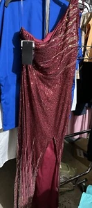 NWT Women's Miss Ord One Shoulder Beaded Sleeve Sequin Prom Dress XL - Picture 1 of 4
