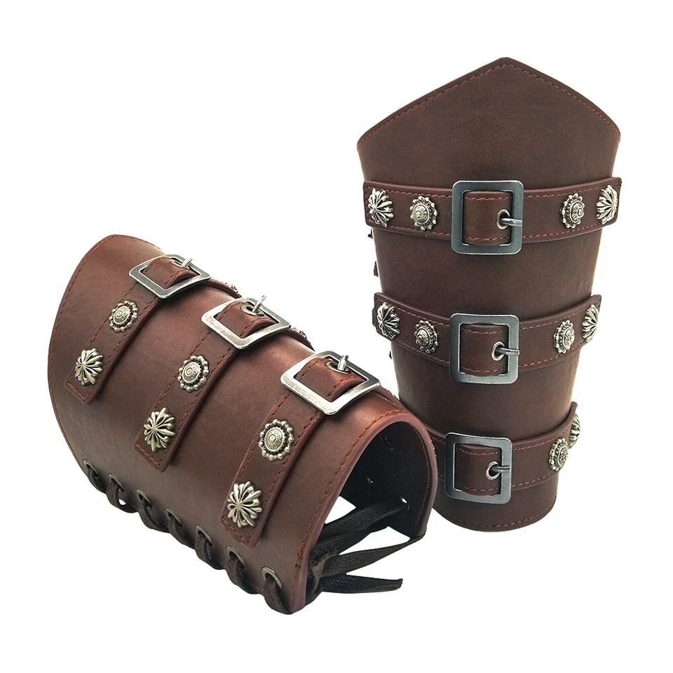 Pulsera de cuero PU brazalete armadura con cordones cosplay caballero pirata utilería medieval Foto 1 de 4
