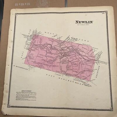 Mapa Atlas Original 1873 Newlin PA Chester County A R Witmer Negocios Foto 1 de 4