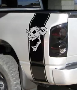 Skull With Horns Vinyl Decals 2 Truck Stickers Rear Bed Stripes Racing Graphics - Picture 1 of 4