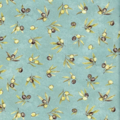 Textiles français OLIVE GROVES Provençal fabric - Olive Greens & Black on Sage