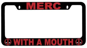 Black METAL Merc With A Mouth License Plate Frame Auto Accessory Deadpool - Foto 1 di 1