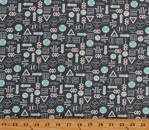 Cotton Roads Signs Transportation Travel Fabric Print by the Yard D478.40 - Picture 1 of 1