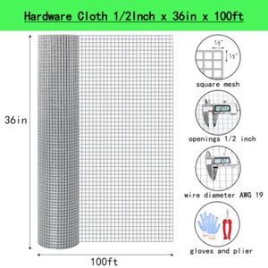 Alambre soldado 1/2 pulgada herrajes tela galvanizada aves de corral valla de pollo 36” x 100' - Imagen 1 de 9