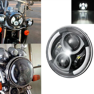 7'' Motorcycle Headlight LED DRL Ring H4 Hi/Lo Light For Harley Road King Glide - Image 1 of 4