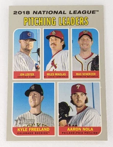 2019 Topps Heritage Baseball NL Pitching Leaders #69 Lester/Scherzer/Nola - Picture 1 of 2