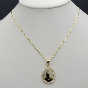 14K Gold Plated Saint Jude Image Pendant & Chain Necklace San Judas Oro laminado - Picture 1 of 4