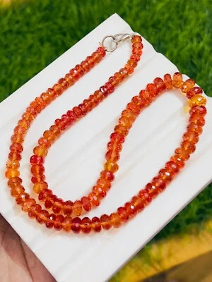 Padparadscha Zaffiro 925 Sterling Silver Collana Rondelle Beads, 5-9 mm 18 po... - Immagine 1 di 4