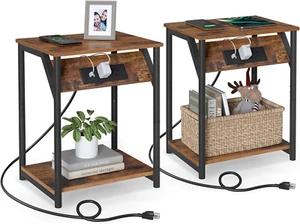 VASAGLE End Table with Charging Station, Set of 2, Small Side Tables for Living - Picture 1 of 12