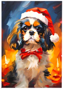CHRISTMAS KING CHARLES SPANIEL DOG * Custom ACEO * Fun * HOLIDAY * Art Card - Picture 1 of 2