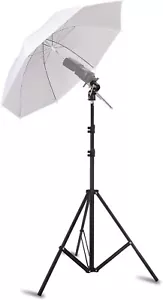 Photo Umbrella Kit 33"/84Cm White Soft Umbrella with Light Stand & Metal Flash - Picture 1 of 7