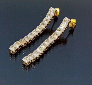 18K Gold Filled Stunning Italian Dangle 18ct GF Simulated Diamond Earrings 50mm - Picture 1 of 12
