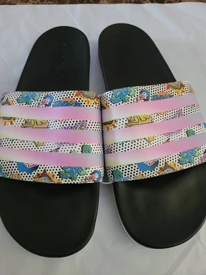 NUEVAS Sandalias Adidas Adilette Confort Slide Blancas Multicolor Goteo Unisex Talla 13 Foto 1 de 3