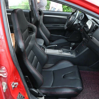 Juego Universal de 2 Asientos de Carreras Par Cuero Negro Cubo Reclinable Asientos Deportivos Foto 1 de 4