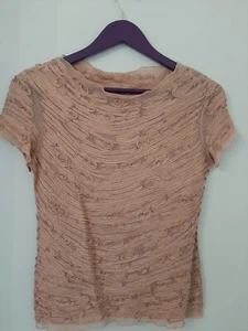 Hunza Tapework Top Pfirsich/Pink Kappe Ärmel offener Hals Größe M/UK10-12  - Bild 1 von 3