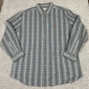 Carhartt Shirt Mens L Blue Plaid Button Down Long Sleeve Work Wear Vintage Stain - Picture 1 of 8