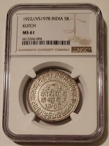 India Kutch 1922 Silver 5 Kori MS61 NGC - Picture 1 of 4