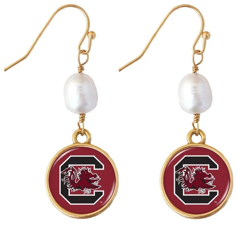 South Carolina Gamecocks Diana Gold and Pearl Dangle Earrings Jewelry Gift USC Cover
