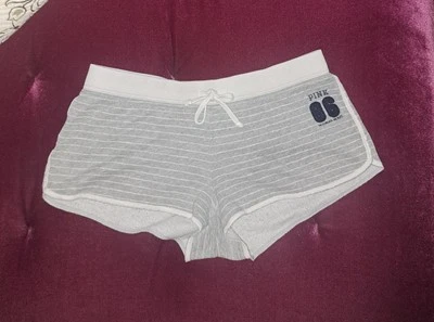 Vtg Victoria's Secret PINK Shorts My Favorite Sweats Large Gray Stripes 86 - Image 1 of 4