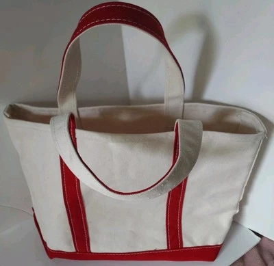 LL Bean Boat & Tote Blanco/Rojo 14x12x7 Lona Yate Camping Playa BAK Monograma Foto 1 de 4