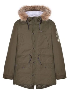 Lambretta Mens Khaki Sherpa Lined Parka Jacket - Picture 1 of 5