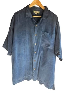 TOMMY BAHAMA 100% Silk Hawaiian Blue Jacquard Palm Camp Shirt Men’s Size XL - Picture 1 of 5