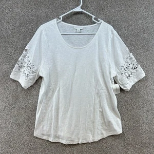 NWT Charter Club Women's Top Size Large White Floral Sleeve Pullover - Picture 1 of 10