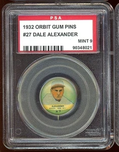 1932 Orbit Gum Pins PR2 Pins #27 Dale Alexander PSA 9 - Picture 1 of 2