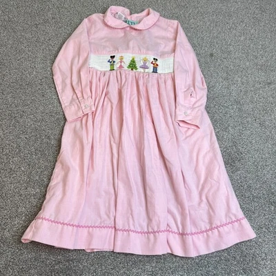 Southern Sunshine Smocked Dress Girls 6 Pink Nutcracker Christmas Long Sleeve - Image 1 of 4