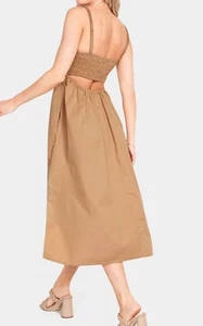 Vestido midi ajustado y acampanado espalda abierta con bolsillos algodón popelina talla mediana - Imagen 1 de 12