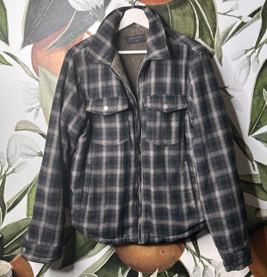 Richie Le Collection Sherpa Lined Flannel Zip Shacket Mens Medium Plaid - Image 1 of 4