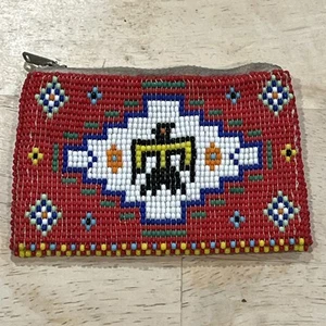 Vintage Native American Leather Beaded Coin Purse With Zipper - Picture 1 of 3