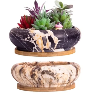 Succulent Pots - 7.3 Inch Ceramic Bonsai Pots with Trays Set of 2, Large Succ... - Picture 1 of 6