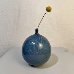 VTG Reid Osaki Stoneware Studio Pottery Light Blue Reed Vase Weed Pot 7” Signed - Picture 1 of 6