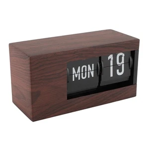 Retro Flip Desk Shelf Clock, Mechanical Flip Down Clock, Brown, 4.72" W x 4.3... - Picture 1 of 9