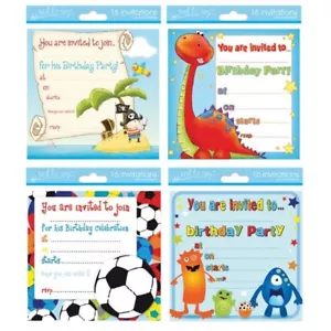 16 x Boys Birthday Invite Party Invitations 4 designs choose! - Picture 1 of 8