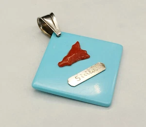 Colgante Mujer Verdadero Coral Rojo Pasta De Turquesa Plata 925 Sicilia Italia - Imagen 1 de 9