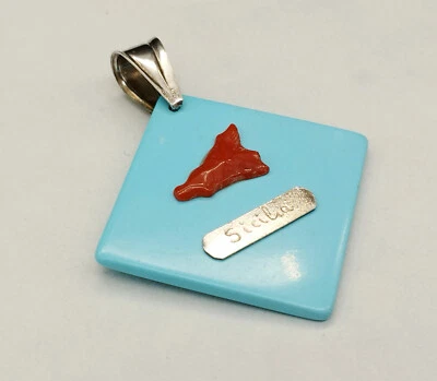 ciondolo donna vero corallo rosso pasta di turchese argento 925 Sicilia Italia - Immagine 1 di 4