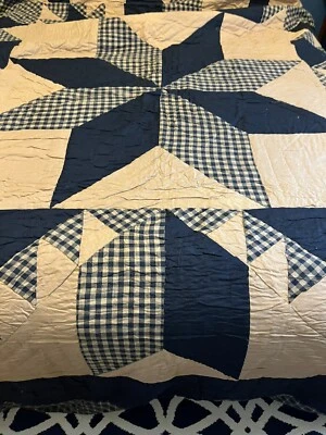 Lone Star Quilt Black & Brown Gingham King Hand Stitched  - Image 1 of 4